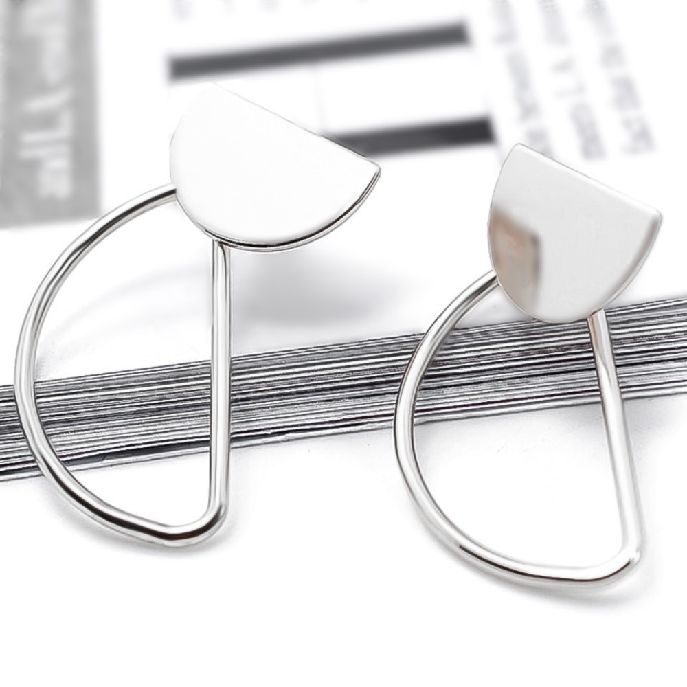 Silver Half Moon Studs w/Hollow Half Moon Jackets - Picture 3 of 8